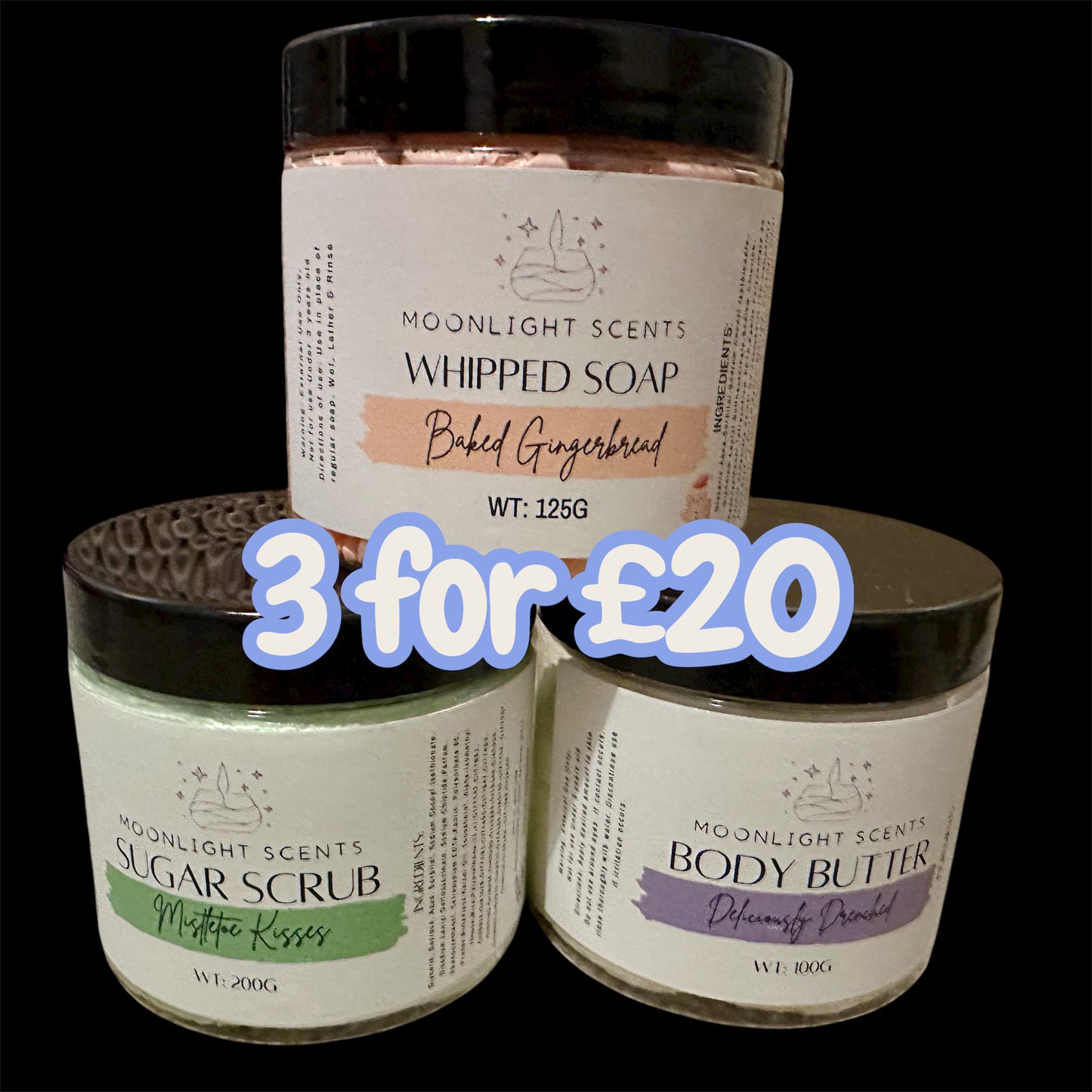 3 for £20 - Sugar Scrub, Whipped Soap, Body Butter